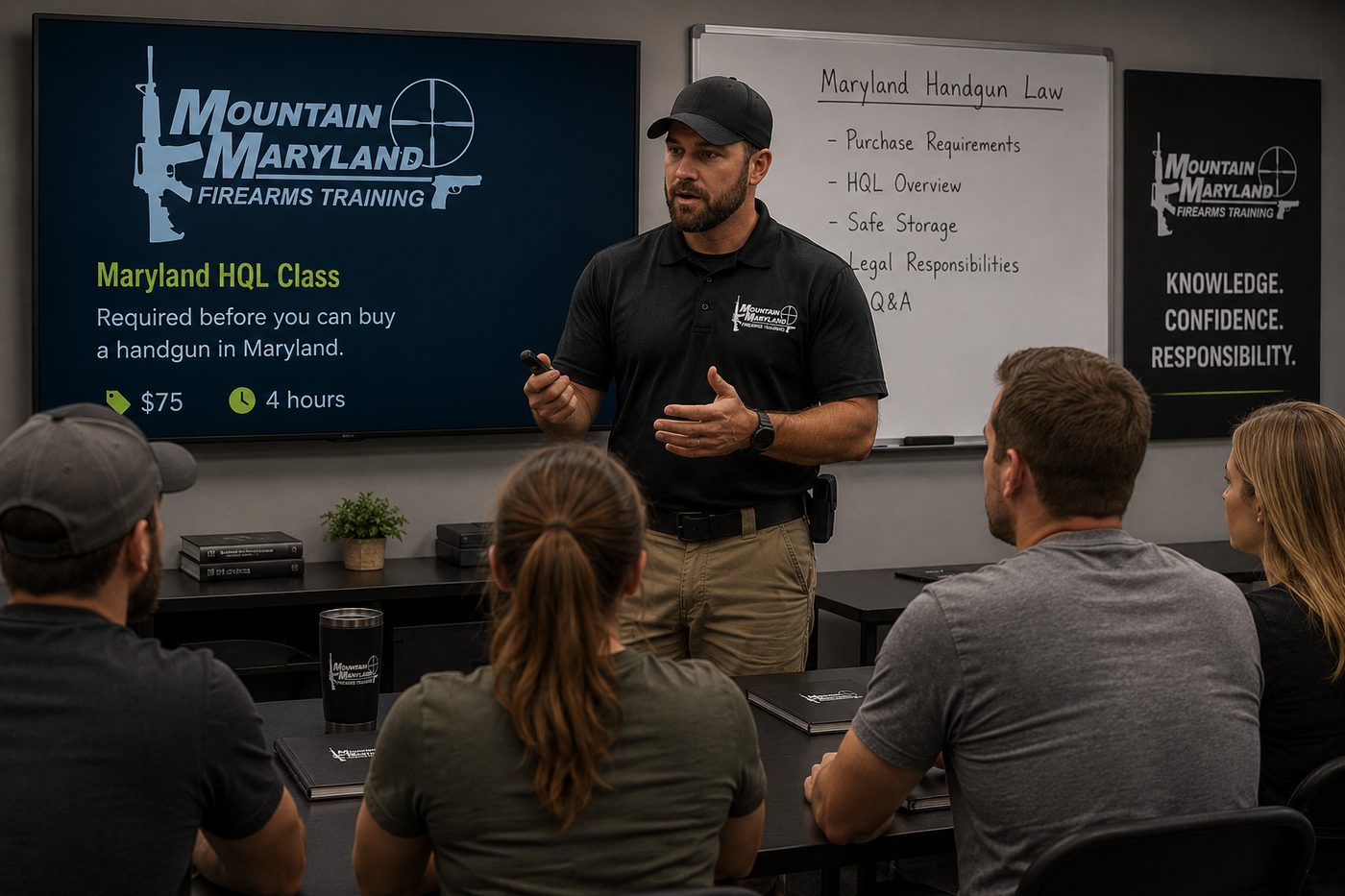 An instructor teaching Maryland handgun law to a Maryland HQL class