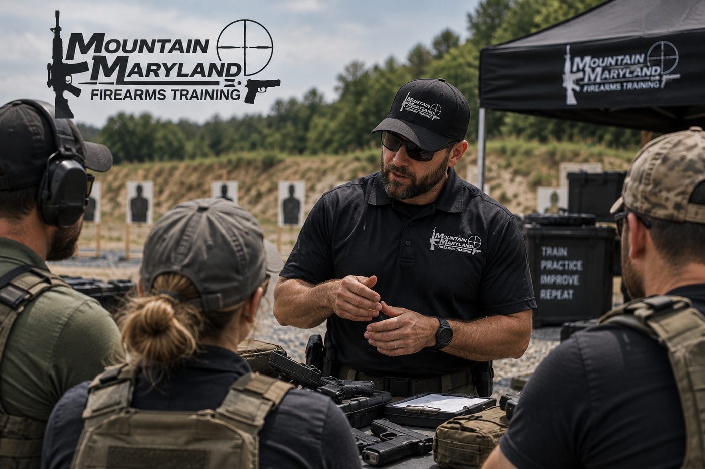 An instructor briefing a Wear and Carry class on the range